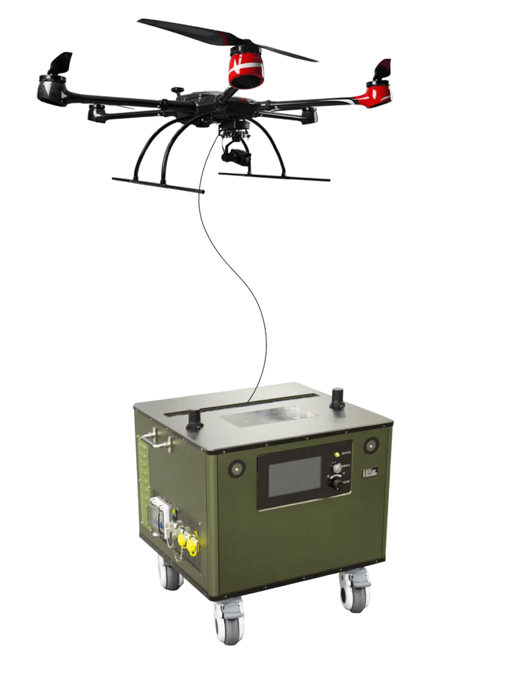 Tethered drone system: drone, tether cable, ground station and winch